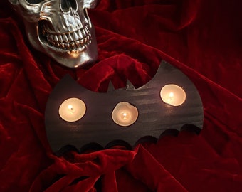 Wooden Bat Candle Holder Hand made with candles Vampire