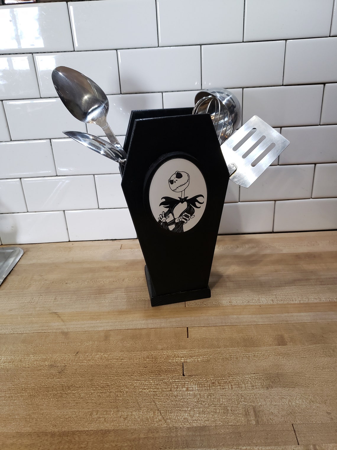 Wooden Coffin With Jack Skellington Kitchen Utensil Holder Etsy
