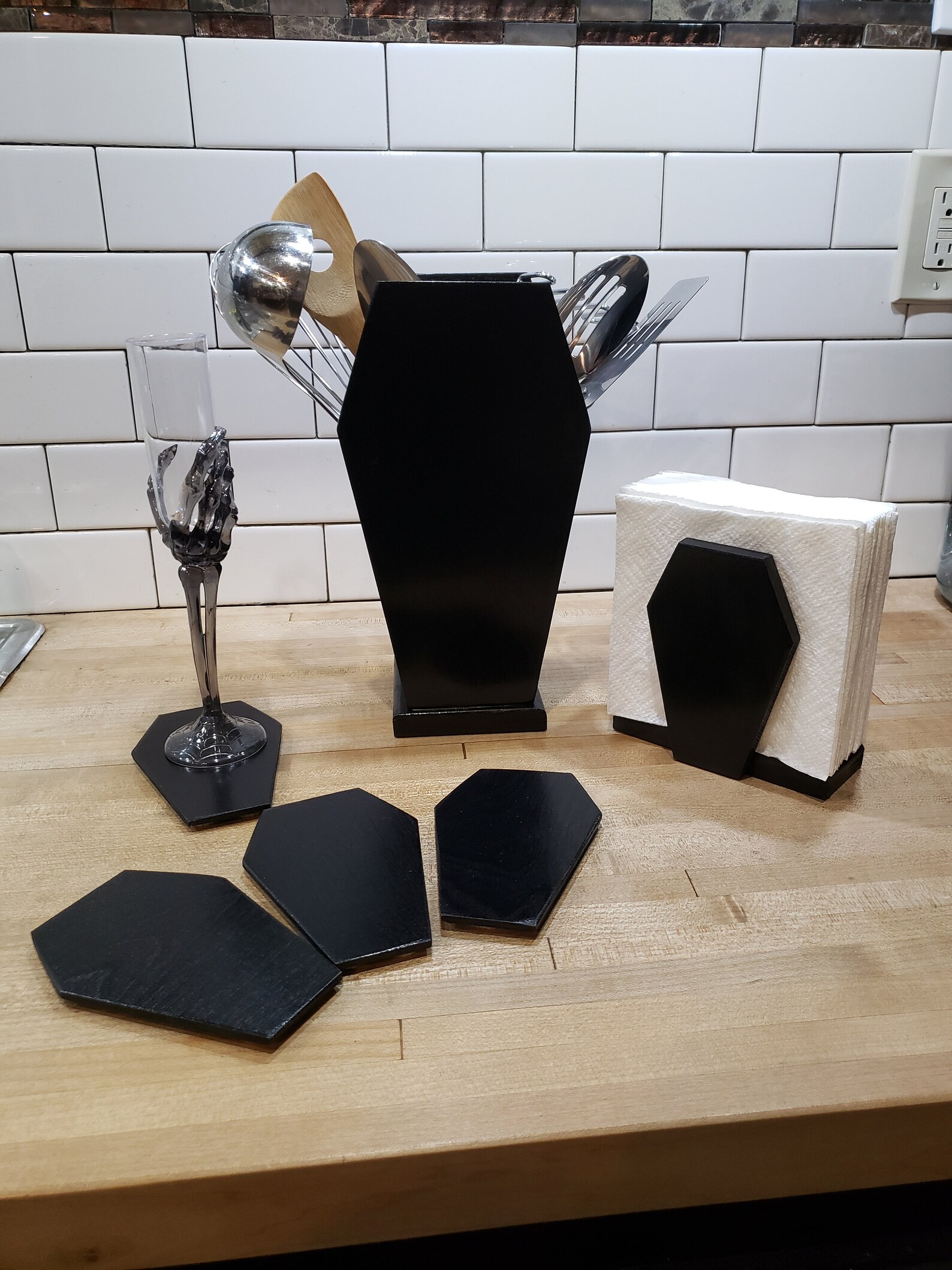 Wooden Urn Coffin Kitchen Utensil Holder Gothic Goth Horror Etsy