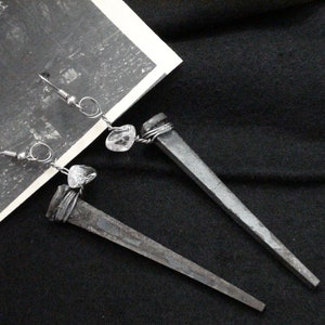 Sir William W.  Coffin Nail & Quartz Crystal Earrings Vampire Goth Halloween