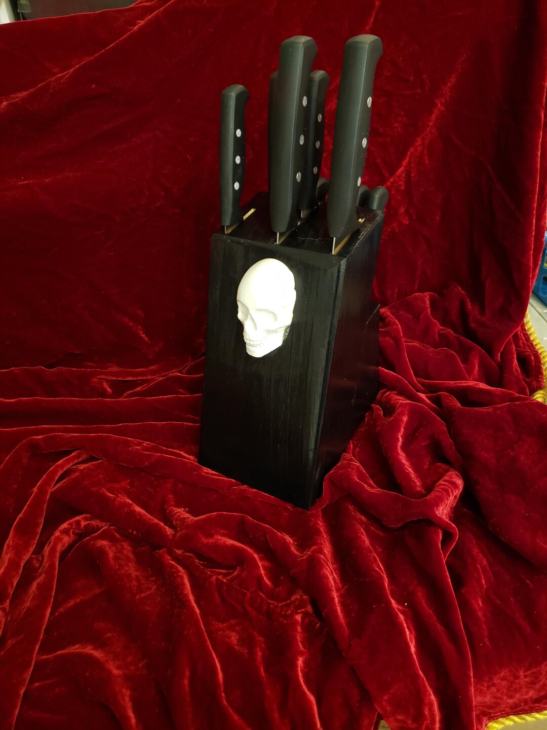 Black Wooden Skull Kitchen Knife Block Available With or Without Knives ...