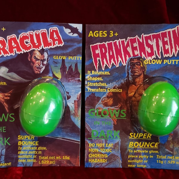 Retro Remake Toy Dracula Glow in the Dark Putty & Frankenstein knock off toy