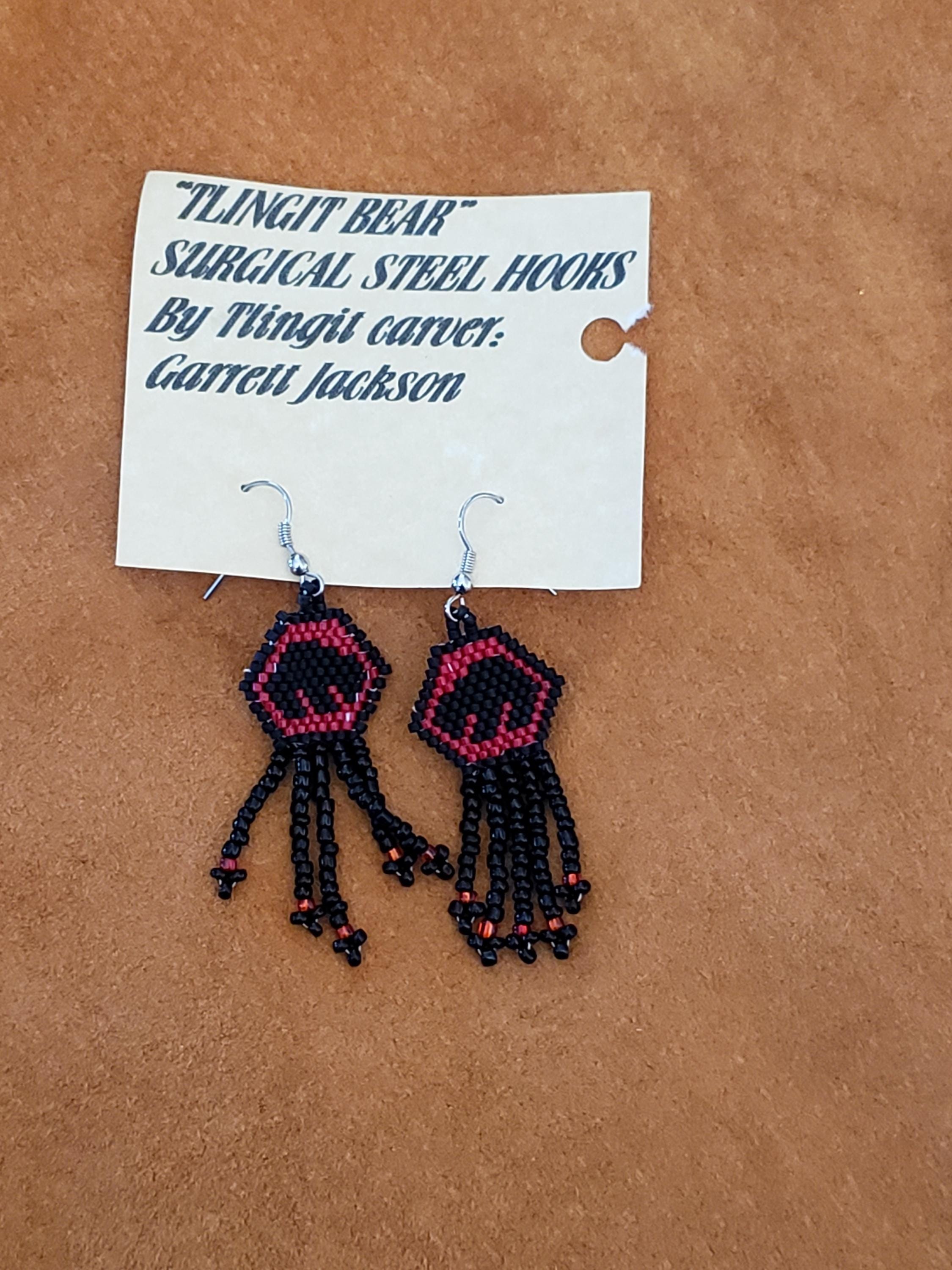 Tlingit made, Glass bead earrings Tlingit Bear Alaskan native