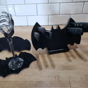 Bat Steak Knife block Solid hardwood 6 Knifes included ( if purchased ) Gothic Goth Horror Graveyard Creepy Knife Holder