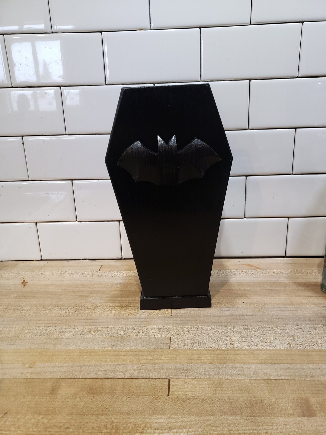 Wooden Coffin With Bat Kitchen Utensil Holder Gothic Goth Horror