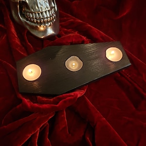 Wooden Coffin Candle Holder Hand made with candles