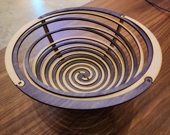 Multi-color Round (11-inch) Spiral "Vortex" Basket Design, 2 Thicknesses: 1/8th (3 mm) & 4 mm, SVG Laser Design, Great for Glowforge, Xtool