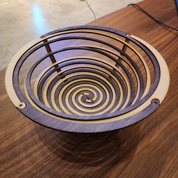 Multi-color Round (11-inch) Spiral "Vortex" Basket Design, 2 Thicknesses: 1/8th (3 mm) & 4 mm, SVG Laser Design, Great for Glowforge, Xtool