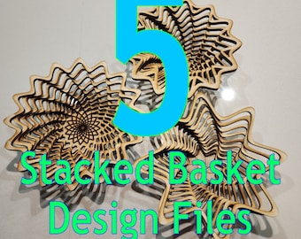 Laser Cut Stacked Basket Design: 5 Swirl Patterns (SVG, DXF, PDF)