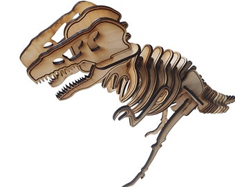 3-D T-Rex Dinosaur Model Laser Design File for Glowforge or other laser.  Works with 1/8th (3 mm) material.