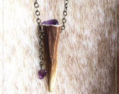 Gorgeous amethyst antler necklace, with brass chain