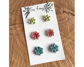 Set of succulent stud post earrings