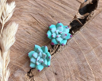Mint succulent polymer clay earrings, Cactus earrings, Succulent jewelry, Polymer clay jewelry, Plant earrings post, succulent stud