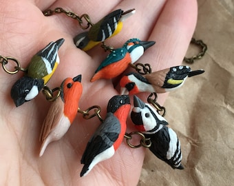 Little birds necklace, birds jewelry, colorful birds, polymer clay jewelry