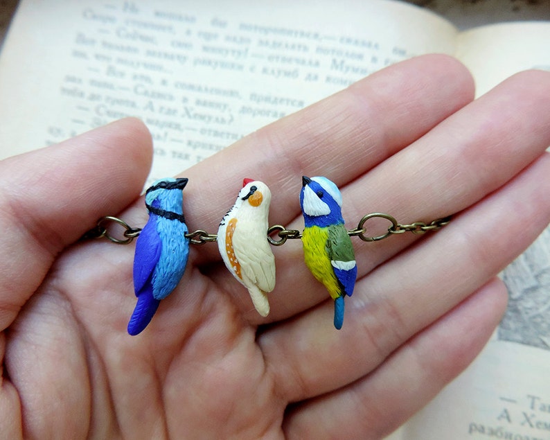 Little birds polymer clay bracelet jewelry image 2