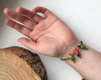 Parrot macaw lovebirds little birds bracelet polymer clay jewelry