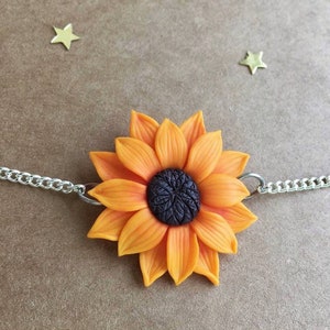 Sonnenblume Halskette, Sonnenblume Anhänger, Polymer Ton, gelbe Blume Halskette, Sommer Blume Halskette