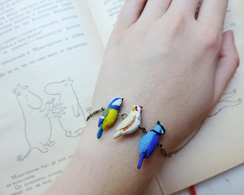 Little birds polymer clay bracelet jewelry image 1