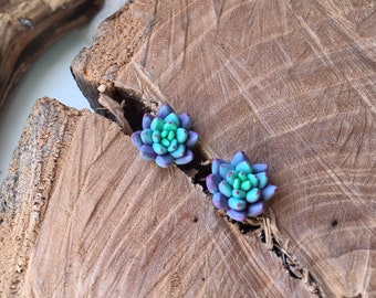 Succulent mint violet stud, succulents earrings, polymer clay jewelry, AVAILABLE