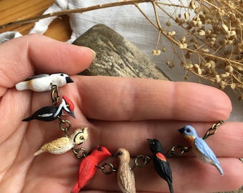 Handmade Polymer Clay Bird Necklace, Bird Lover Gift, Nature Jewelry, Cute Animal Pendant, Gift for Her