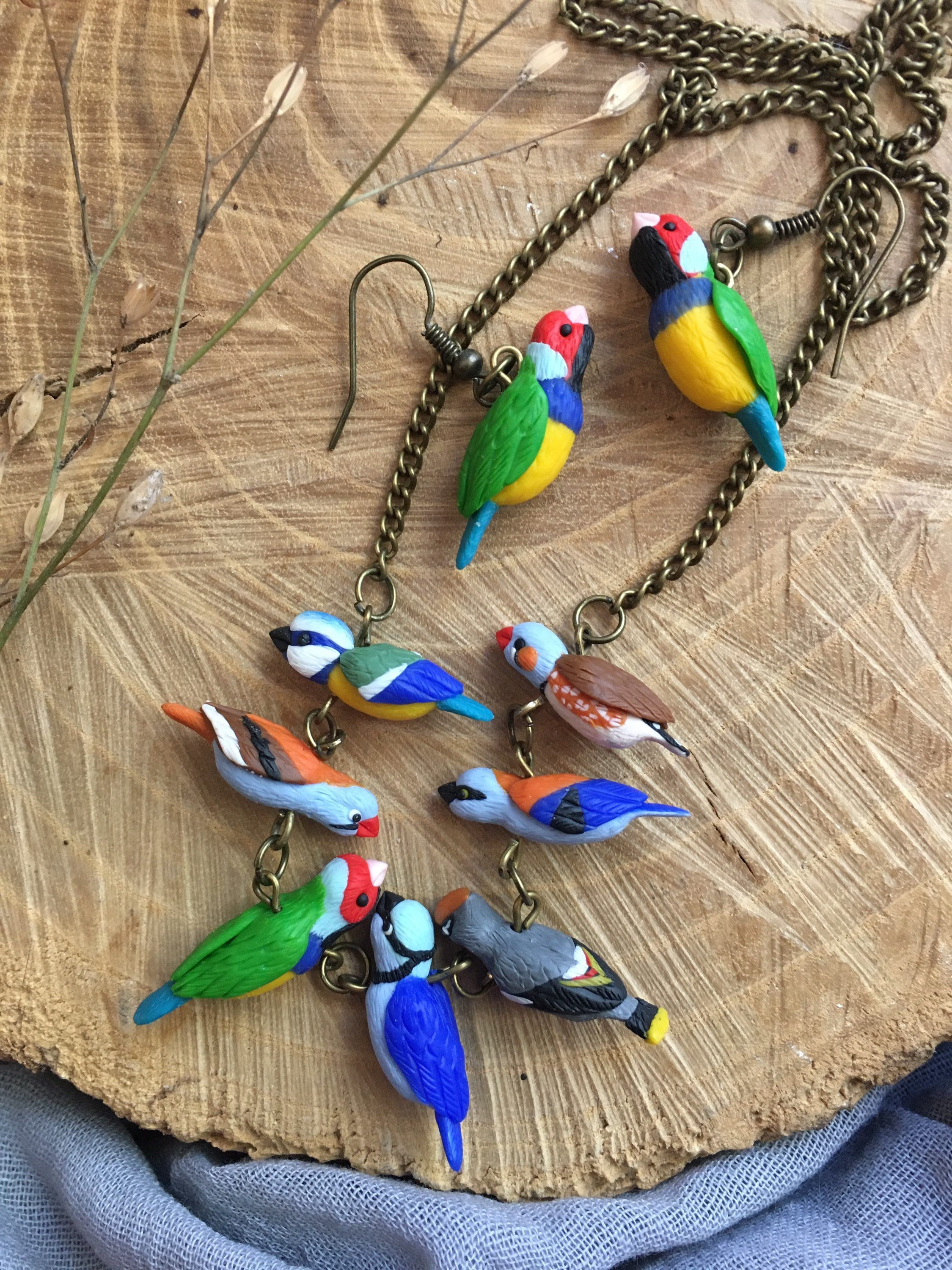 Colored birds necklace Bird lover gift Tiny bird jewelry Birds Etsy
