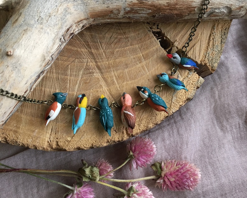 Birds Beaded Necklace Monochrome Necklace Little Birds Etsy