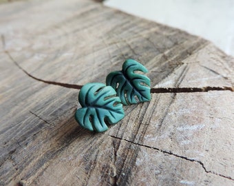 Monstera, Polymer clay earrings, Monstera earrings, Tropical plants, Plant earrings, Palm leaf, Leaf earrings, Monstera jewelry