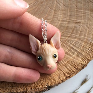 Available Custom cat portrait jewelry, Pet portrait necklace, personalized cat sphynx pendant