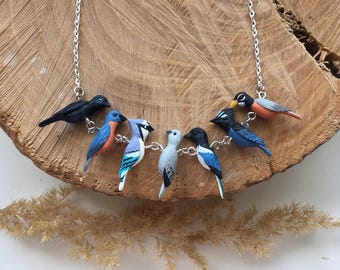 Handmade Polymer Clay Bird Necklace, Blue bird necklace, Bird Lover Gift, Nature Jewelry, Cute Animal Pendant, Gift for Her