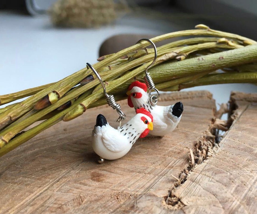 Little Hens Chicken Earrings Birds Polymer Clay Jewelry Etsy