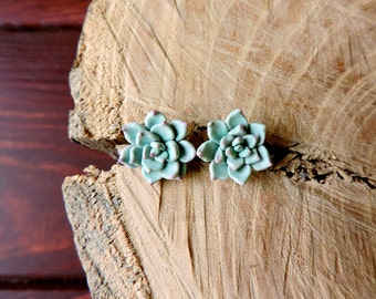 Succulent stud earrings, Mint Succulent Earrings, Women gift, Polymer clay succulent, Green Flower Earrings, Wedding Succulent,  AVAILABLE