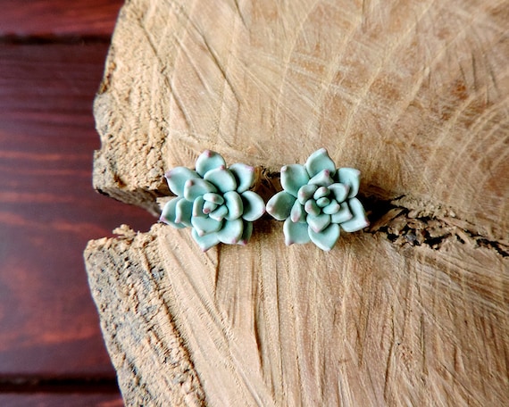 Succulent stud earrings, Mint Succulent Earrings, Women gift, Polymer clay  succulent, Green Flower Earrings, Wedding Succulent, AVAILABLE