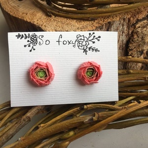 Peach pink ranunculus flower stud earrings, Bridesmaid Gifts, polymer clay jewelry, pink flower earrings image 9