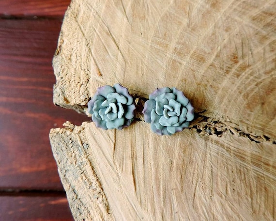 Succulent Earrings Studs Green Succulent Polymer Clay Jewelry