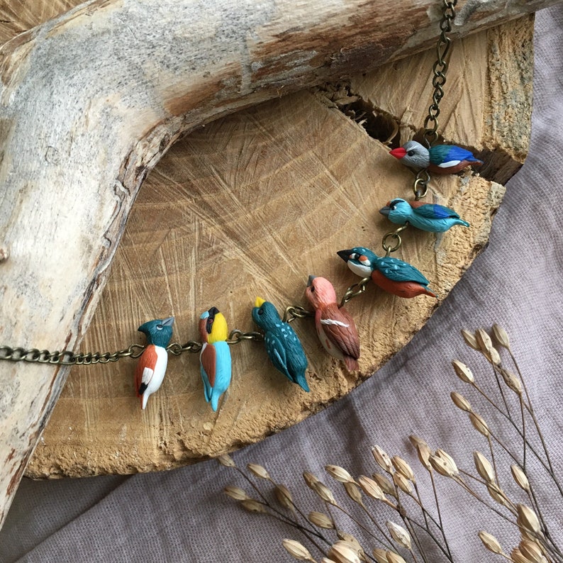 Birds Beaded Necklace Monochrome Necklace Little Birds Etsy