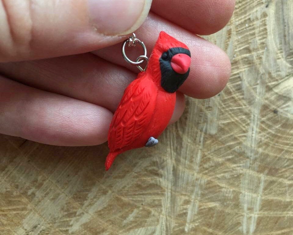 Women Red Cardinal Necklace Polymer Clay Bird Pendant Animal Etsy