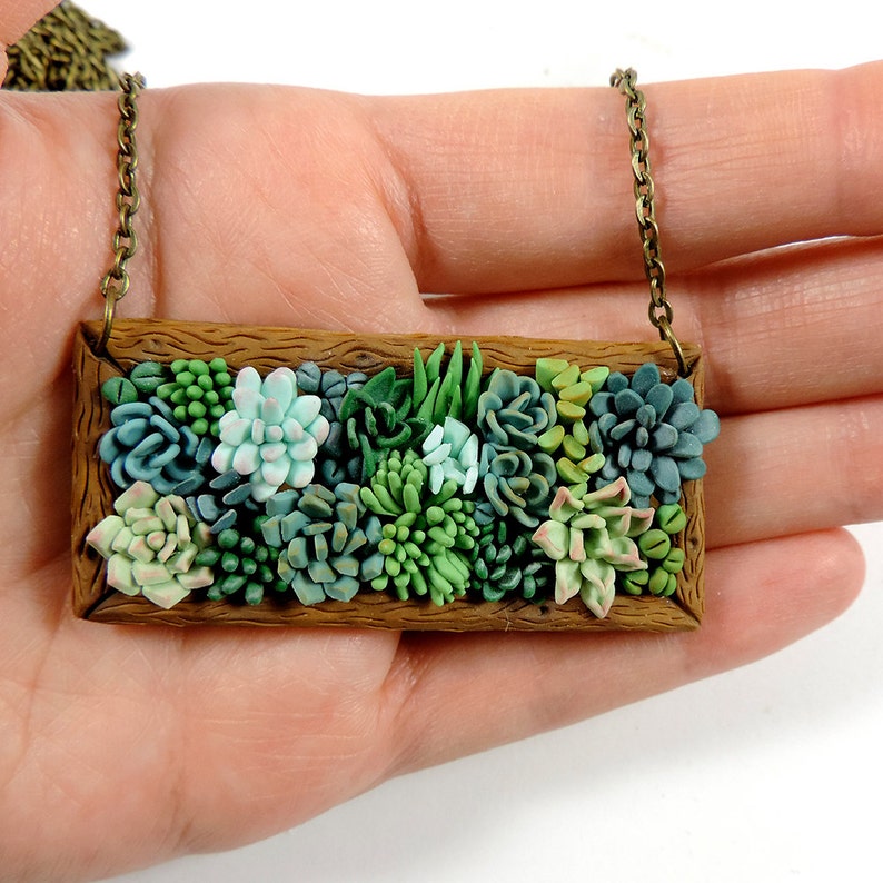 Joyería suculenta colgante de arcilla polimérica collar de suculentas de plantas idea de regalo de verano cactus imagen 4