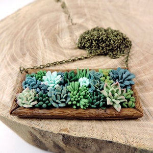 Succulent jewelry polymer clay pendant plant succulents necklace summer gift idea cactus image 2