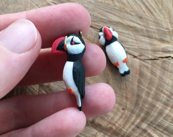 Handmade Puffin Pendant Necklace – Atlantic Puffin Jewelry – Polymer Clay Bird Charm – Seabird Gift for Ocean & Nature Lovers