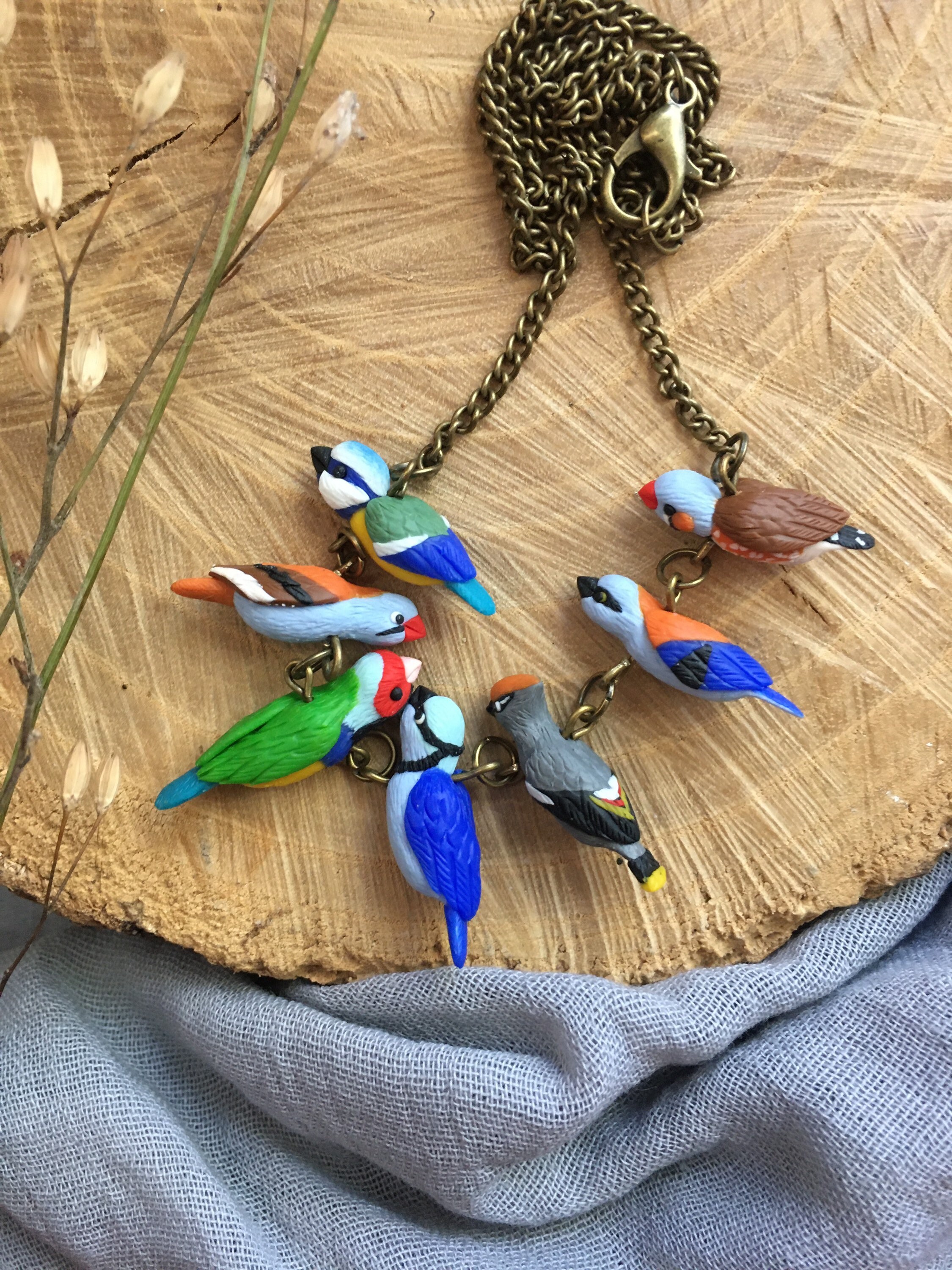 Colored birds necklace Bird lover gift Tiny bird jewelry Birds Etsy