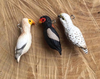 Small bird pendant, Cute little birds necklace, Predator bird jewelry, Polymer clay jewelry, Hand sculpted little birds, Bird lover gift