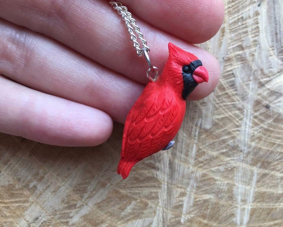 Women Red Cardinal Necklace Polymer Clay Bird Pendant Animal Etsy UK
