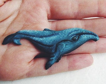 Whale, Ocean jewelry, Polymer clay jewelry, Whale pin, Jumpback whale, Blue whale brooch, Whale gift, Polymer clay brooch