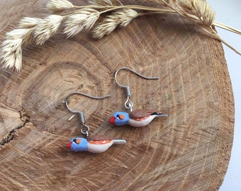 Small dangle finch birds polymer clay earrings