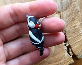 Woodpecker bird necklace, birds pendant