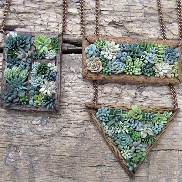 Succulents jewelry - flower succulents pendant - polymer clay succulent garden - summer jewelry - succulent necklace - price for one pendant