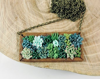 Succulent jewelry - polymer clay pendant - plant succulents necklace - summer gift idea - cactus