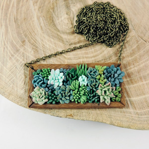 Succulent jewelry - polymer clay pendant - plant succulents necklace - summer gift idea - cactus