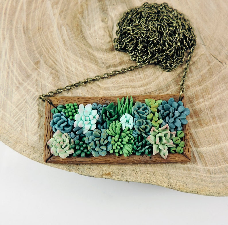 Succulent jewelry polymer clay pendant plant succulents necklace summer gift idea cactus image 1