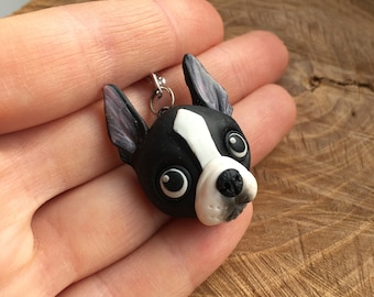 Available dog portrait pendant, Boston terrier necklace, Pet portrait necklace, personalized dog pendant
